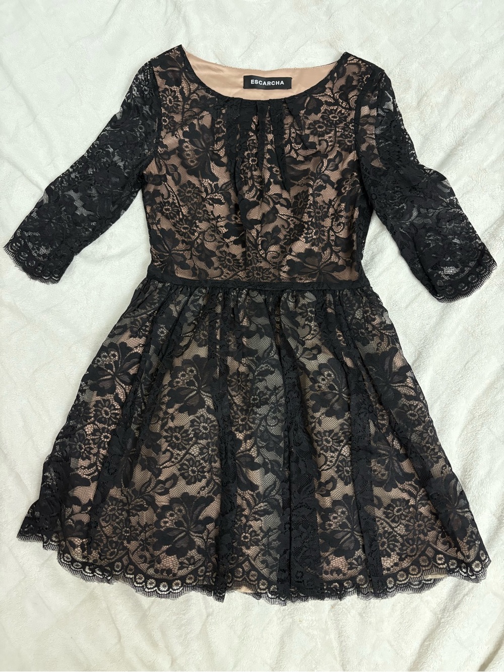 Black Lace Overlay Dress with Nude Lining